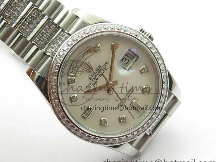 President Dial Crystal SS White Crystal Bracelet MOP on Best SS 128239 Edition Day-Date 36mm Marker A2836 BP 0117